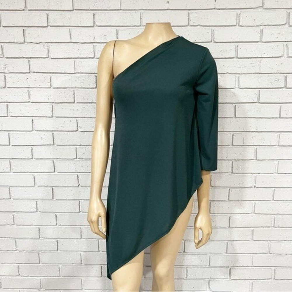 Zara Womens One Shoulder‎ Asymmetrical Hem Top Forest Green | Size Small | NEW